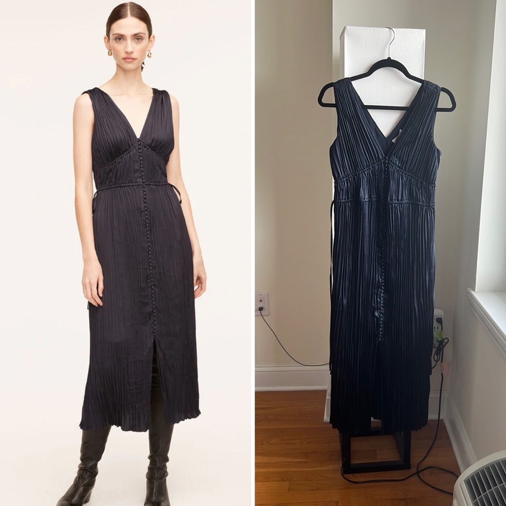 NWT Rebecca Taylor navy satin plisse dress